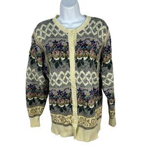 The Import Workshop Womens Medium Floral Knit Cardigan Cream Multicolor